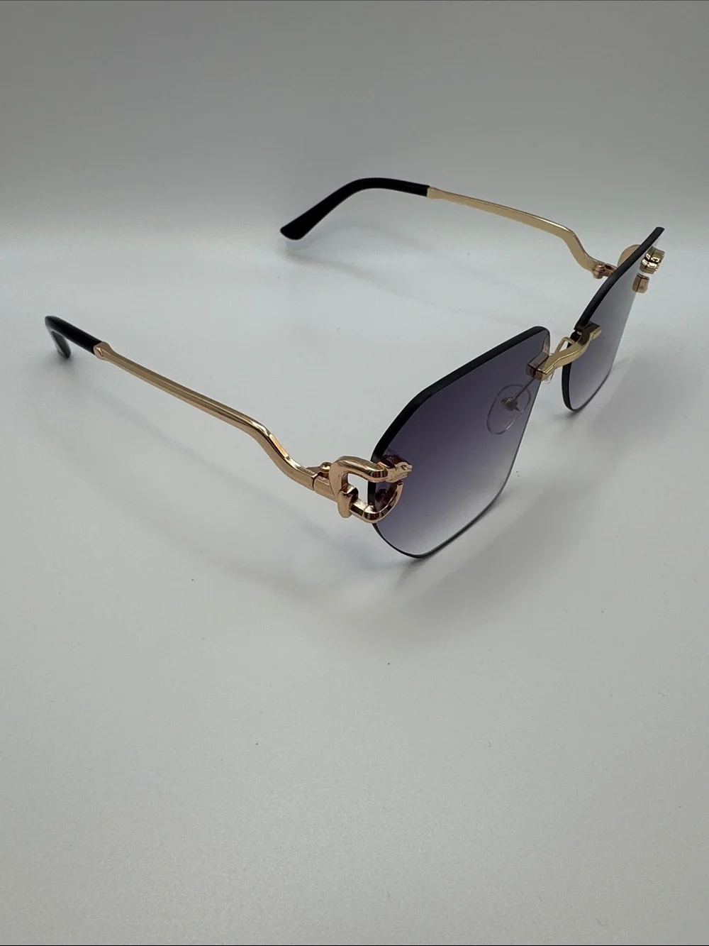 Gold Rim Purple Gradient Rimless Sunglasses